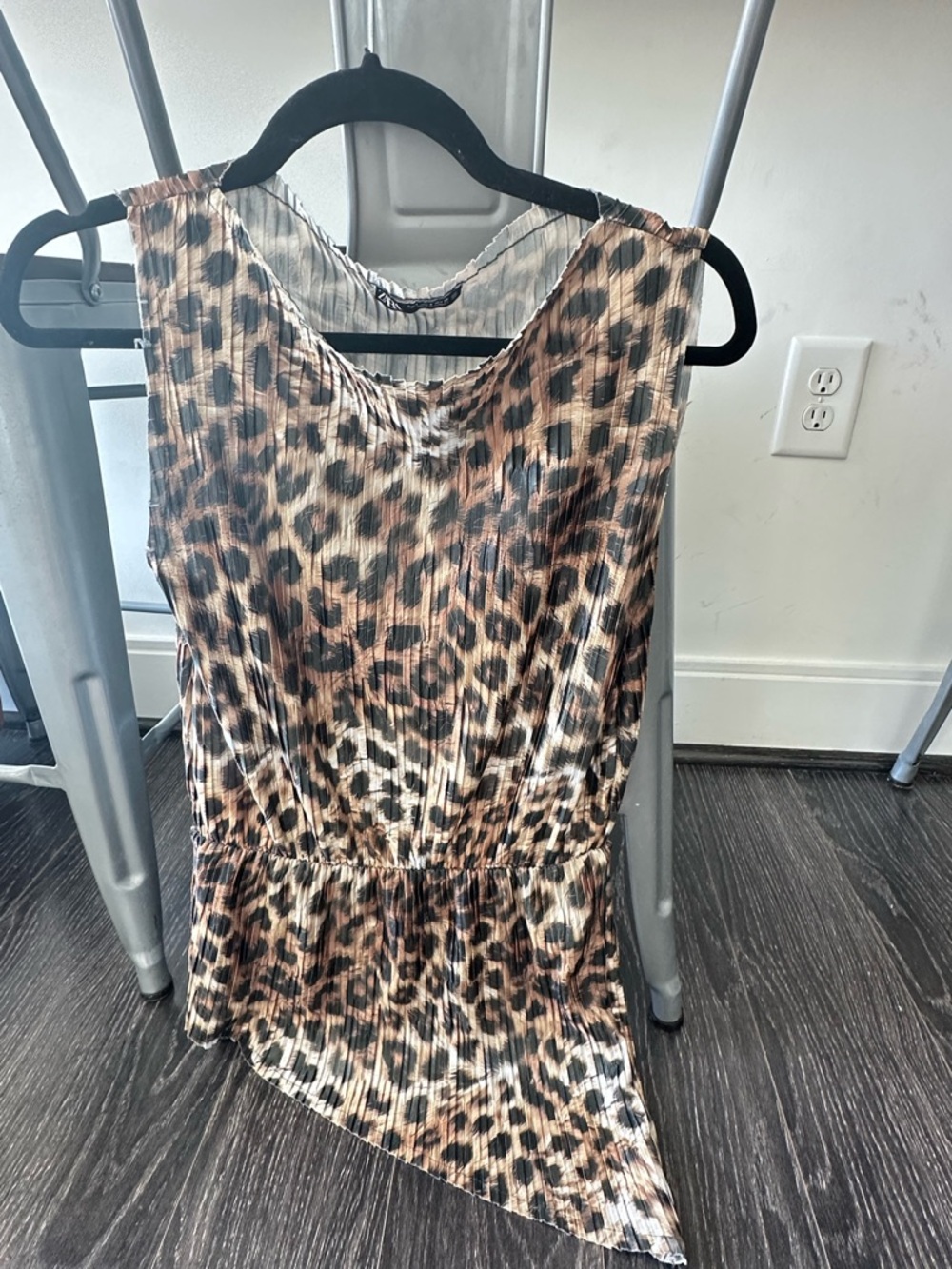 Zara Leopard Print Sleeveless Pleated Tank Top - Brown, Black, Cream